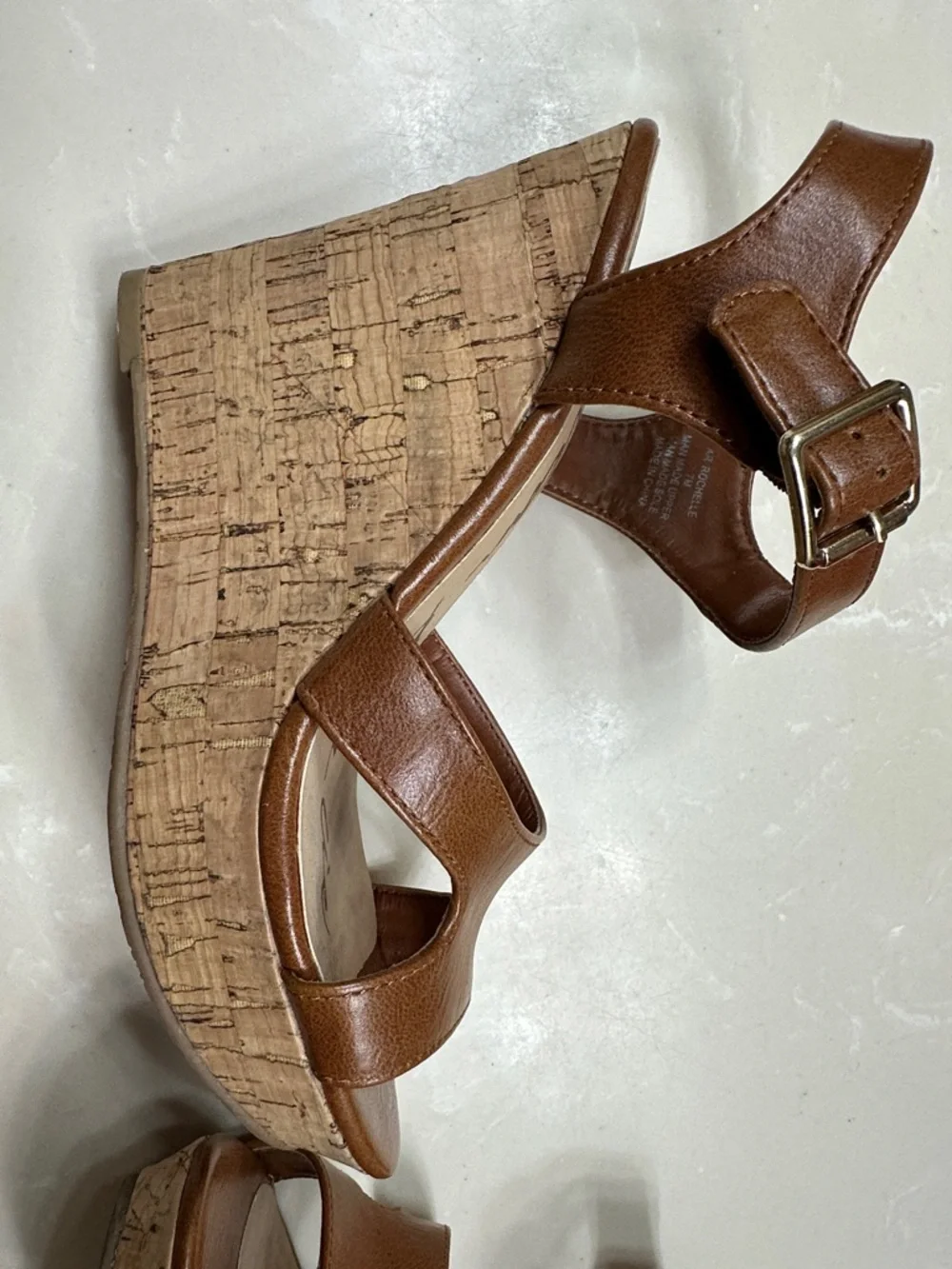 Brown Leather Cork Wedge Sandals - Picture 4 of 8